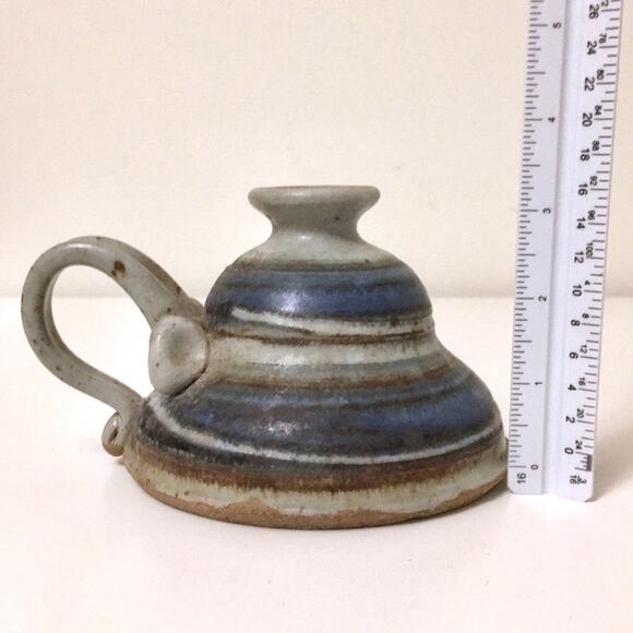 Candleholder handmade stoneware blue & grey EUC - Picture 3 of 8